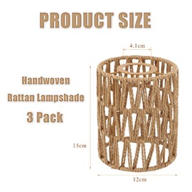 Cobenga 3 Pack Handwoven Rattan Lampshade - Chandeliers Ceiling Light Boho Lampshade for Pendant Lights, Fiber Rope Cage Shade Hanging Pendant Ceiling Lights