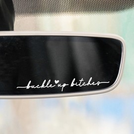 3 x Car Rear Mirror Vinyl Decal Stickers Water Bottle Decor Cute Laptop Sticker Aesthetic Tumbler Positive Affirmation Decal Car Rearview For Women Gift For Her (White, Buckle Up)