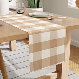 Encasa XO Cotton Table Runner 8 seater | Size 32x230 cm | Buffalo Beige Checks - Machine Washable & Durable
