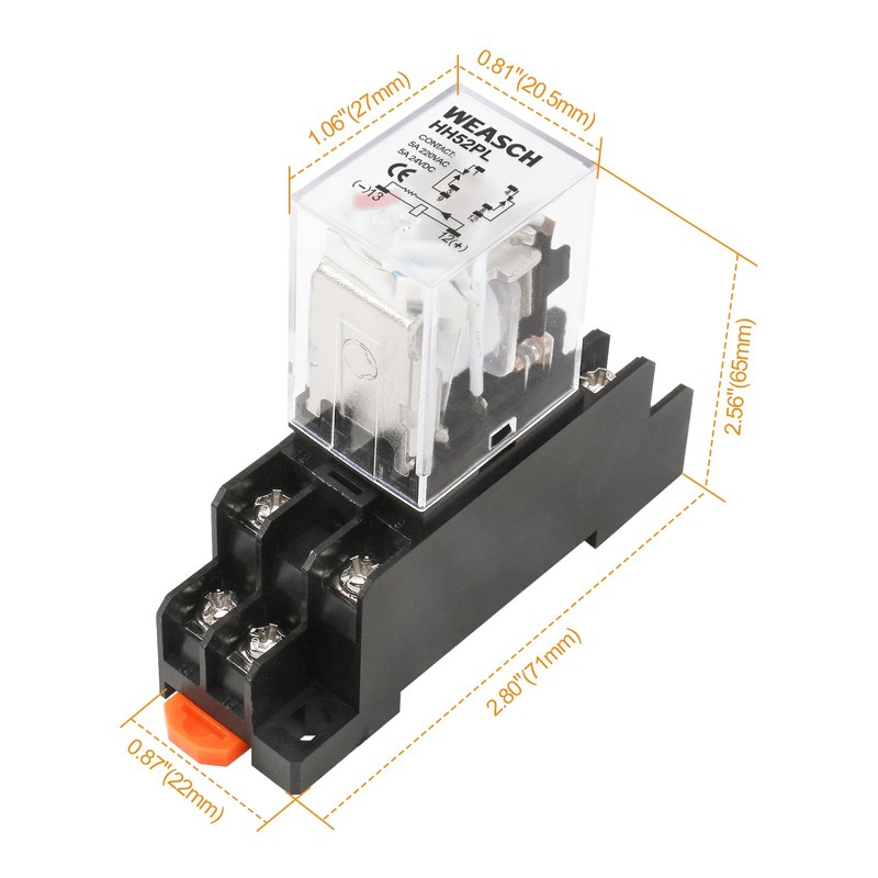 Weasch 2Pcs Electromagnetic Power Relay, HH52PL, AC 24V Coil, DPDT