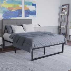 Flash Furniture Bentley 14" Metal Platform Bed Frame - Black Frame/Steel Slat Supports - 12.5" Underbed Storage - No Box Spring Needed - Quick Lock Functionality-Full