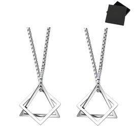 PRIVIE Necklace, Silver, Cross Border, Geometric Triangle, Square, Combination, Titanium, Steel, Hip Hop, Men's, Trendy, Cool, Simple, Pendant Accessory, Cool, Korean Gift