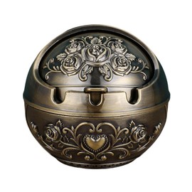 European style ashtrays vintage decorative windproof ashtrays and home office covered ornaments metal portable odor indoor and outdoor decoration gifts and decorations for boyfriends (Bronze Heart)