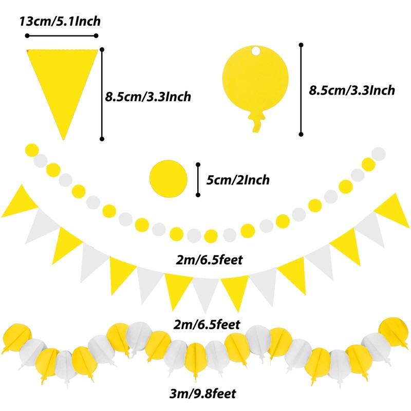 ZERODECO Party Decorations, 41 Pcs Yellow Papar Fans Pompoms Garlands