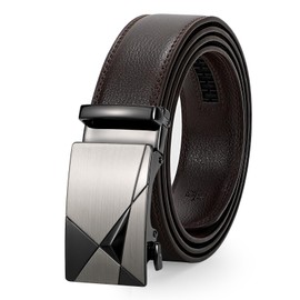 JASGOOD Men Leather Ratchet Sliding Suit Belt with Automatic Buckle 3.5cm Wide，Coffee