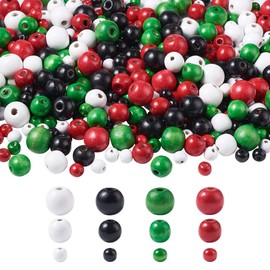 Pandahall 500pcs 4 colors Dyed Round Wood Beads 3 Sizes Christmas Colored Wooden Loose Beads Painted Ball Spacer Beads for DIY Crafts Jewelry Making Xmas Home Decor Ornament(10mm/16mm/19mm)