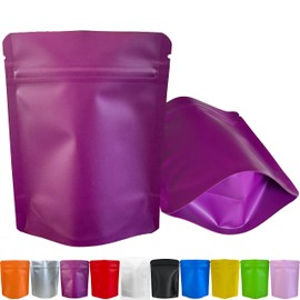 YINGZON 100 Pack Premium Smell Proof Mylar Bags, Resealable Food Storage Bag with Double-sided Matte Printing, 5" x 4" Aluminum Foil Stand-up Packaging Bags. (Purple)