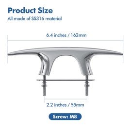 METRAXION Boat Dock Cleat,2 Pack 6 inch Marine Grade Stainless Steel 316 Mooring Rope Cleat with Fasteners