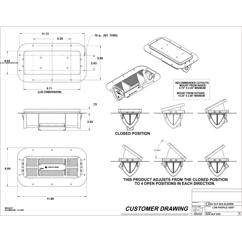 Kay Trailer Roof Vent Aluminum Low Profile Popup Enclosed Cargo