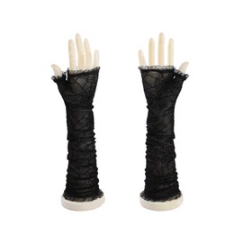 Cxapnstou Women Sun Protection Fingerless Gloves Black Long Lace Wedding Gloves Party