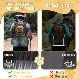 WOYYHO Pet Dog Carrier Backpack Small Dog Front Backpack Ventilated Mesh Dog Travel Back Pack with Safety Belt for Travel Hiking Cycling Outdoor Adventures (Size L: 10-14 lbs, Army Green)