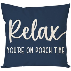 PANDICORN Decorative Throw Pillow Covers 18x18 Inch Relax Porch Time Blue Outdoor Rustic Farmhouse Decorations Pillow Decorative Throw Pillows Cases Cushion Covers for Porch Couch Sofa Decor