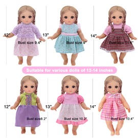14-Piece Doll Clothes Set for 13-15 Inch Dolls - 12 Dresses + 2 Undergarments | Pretend Play Learning Clothes Ages 3-8, Girl Gift with Breathable Cotton
