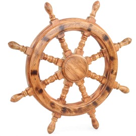 Antique Brown Ship Wheel (Ochre Finish) - 30 Inches Nautical Wooden Ship Wheel Handcrafted Premium Heavy Wall Decor Accents & Sculptures