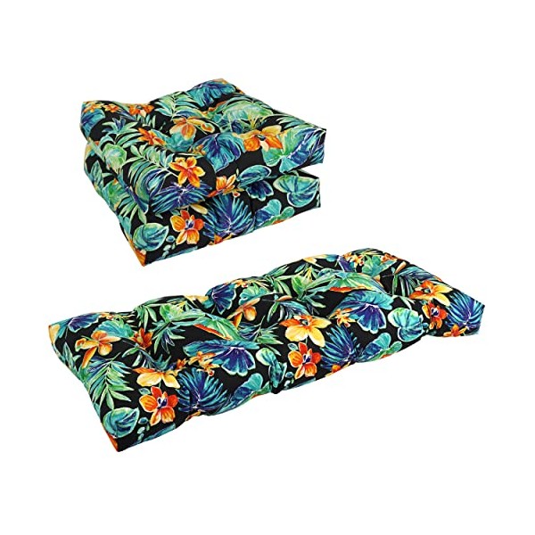 Blazing Needles Outdoor Tufted Settee Cushion Set, Beachcrest Caviar 3