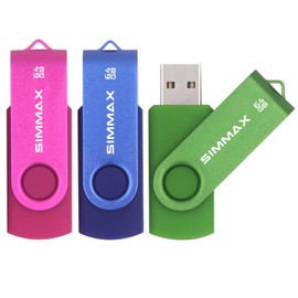 SIMMAX - Memoria USB 2.0 (64 GB, 64 GB, 64 GB), color rosa, azul y verde