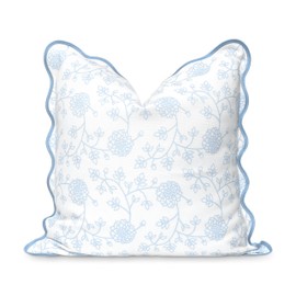 Hofdeco Premium Hofdeco Premium Coastal Patio Indoor Outdoor Scalloped Throw Pillow Cover Only, 20"x20" Water Repellent for Backyard, Couch, Baby Blue Print Dahlia Floral