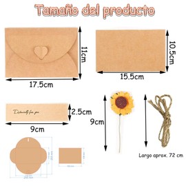 20 Sobres Invitaciones Papel con Flores Secas,Favoresfiesta Boda,17.5 * 11CM Tarjeta de Felicitación Papel Kraft Sobres,Sobre para Anuncios para Bodas de Cumpleaños, Tarjetas de Agradecimiento