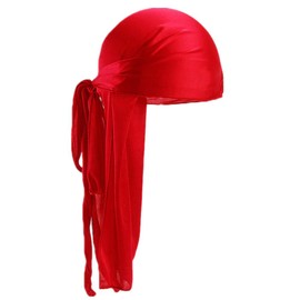 Fxhixiy Satin Silk Extra Long-Tail Durag Headwraps Pirate Cap Bandana Headwear Caps for Hair Waves (Red)