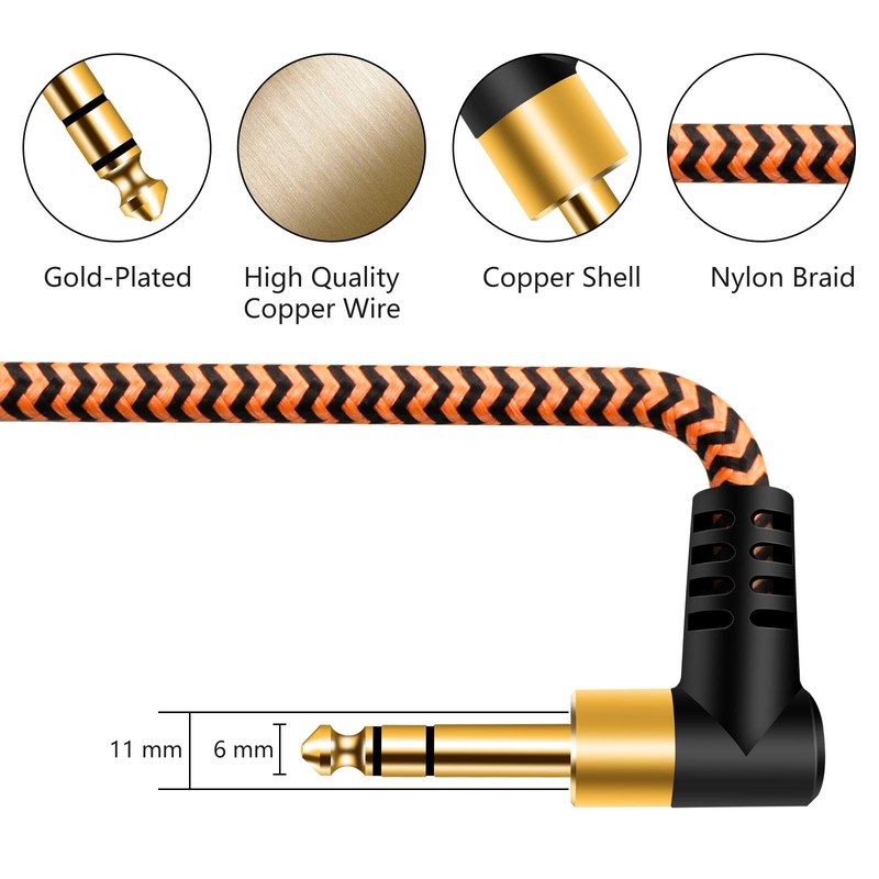 6.35mm Guitar Cable 2m, 1/4" TRS Cable Nylon Braided Multi