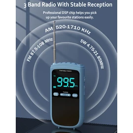 Portable AM/FM/SW Radio With Best Reception - 900mAh Walkman With LCD Display, Digital Tuner and Presets - Pocket Radio With Rechargeable Battery and Headphones for Walking