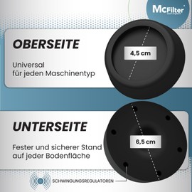 McFilter 4 Vibration Dampers for Washing Machines and Dryers Universal Vibration Damper Compatible with Bosch, Siemens, AEG Non-Slip Rubber Pads, Rubber Feet, Washing Machine Mat - Black