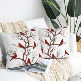 Waiyear Winter Birds Cardinal Christmas Decor Throw Pillow Covers Cute Pillow Cases for Couch Sofa Bed Chair,Christmas Living Room Decor Cushion Cover
