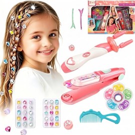BLIFF Hair Gem Stamper & Hair braiding Machine kit with Reusable Shining Diamonds, Hairs Clips, Colored Hairs Tie Hair Accessories for Girls, for 5 6 