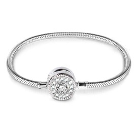 GNOCE Charm Bracelet Sterling Silver 18k Rose Gold Plated DIY Snake Chain "Love At First Sight" Basic Charm Bracelet With Gnoce Logo Bangle with Clasp (Silver, 18)