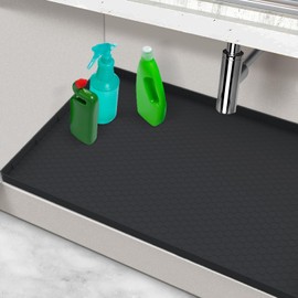 Silicone Under Sink Mat 25 x 19, Waterproof Under The Sink Mats for Kitchen, Under Kitchen Sink Mats and Protectors, Under Bathroom Sink Mat, Cabinet Liner Shelf Liner Black