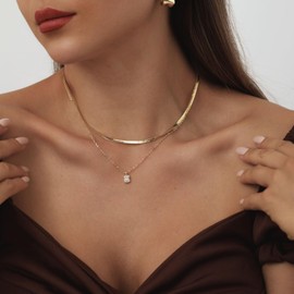 LEXODY CZ Diamond Necklaces for Women Dainty Gold Necklace Layered CZ Necklace 14k Gold Plated Simple Gold Diamond Choker Necklaces for Women Trendy Jewelry Gifts for Girls