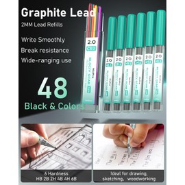 Nicpro 2mm Mechanical Pencils in Case, 3 Pack Blocky Gear Metal Drafting Lead Holder with 13 Tubes 2mm Lead Refills (HB 2B 2H 4B 4H 6B & Colors), Erasers for Carpenter Writing Drawing Woodworking