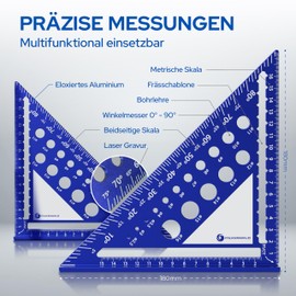 FALKENWALD® Carpenter's Square 180 mm with Writing Surface Including Deep Hole Marker - Ideal for Precise Marking & Drawing - Try Square Carpenter's Square - Gift for Men