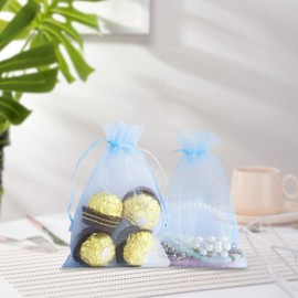 Wudygirl 4x6 Organza Bags with Drawstring 100pcs Party Favor Pack for Baby Showers Weddings Candy Jewelry Gifts (Light Blue)