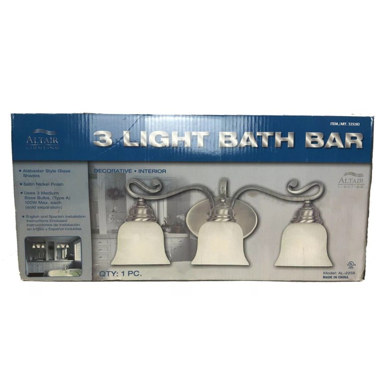 Altair 3 Light Bath Bar Alabaster Style Glass Shades Satin