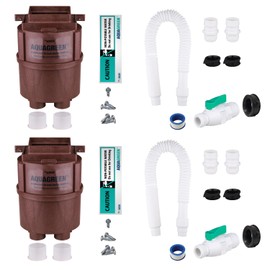 PF WaterWorks AQUAGREEN Rain Water Collection Downspout to Rain Barrel Diverter Complete Kit (2 Pack), Flexible Connector Hose, High Volume Spigot - Fits 2"x 3" and 3" x 4" Downspouts - Brown Diverter