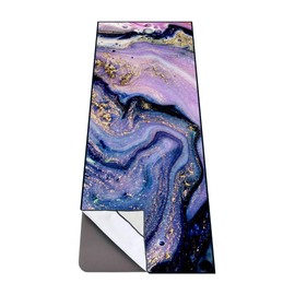 QiyI Yoga Mat Towel with Corner Pockets, Non Slip Sweat Absorbent Hot Yoga Towels, Soft Yoga Blankets with Travel Bag, Skidless Mat Cover for Workout, Gym, Fitness - 74"x26", Purple Gold Marble