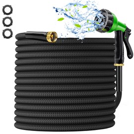 Garden Hose, Non-Expanding Water Hose with 10-Pattern Spray Nozzle, Lightweight Hose Pipe, Leak Proof, Durable Fabric, Portable Storage Strap, Flexible Water Hose for Outdoor,Yard (50 FT)