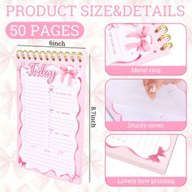 FYSUIMU Pink Bow To Do List Notebook A5 Undated Spiral Daily Planner Notepad Cute Bowknot Big Note Pad for Work Office Home Coquette Birthday Supplies, 8.7 x 6 Inch
