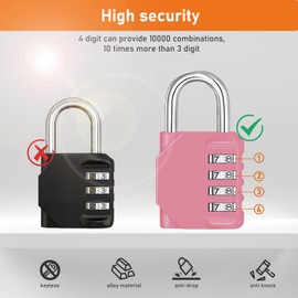NAGE Padlocks with Code, Combination Padlock for Gym Locker, 4 Digit Combination Lock for School Locker, Outdoor Padlock Weatherproof for Garage, Backyard Fence Gate, Sheds (1P, Pink)