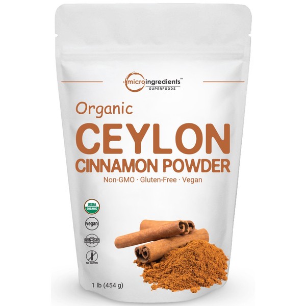 Organic Ceylon Cinnamon Powder, 1 Pound, Contains Coumarin, Made from Inner Bark Cinnamomum Verum, Supports Healthy Metabolism and Antioxidant, Natural Flavor for Cookies and Baking, Sri Lanka Origin, Non GMO, Vegan Friendly