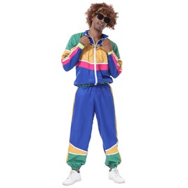 COREWO Mens 80s Tracksuit Retro Sportswear Adult Disco Tracksuits Hip Hop Sports Suit Colorblock Jacket Outfits Carnival Set