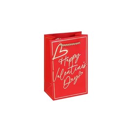 Eurowrap Happy Valentine’s Day Gift Bag Small – Red Foil Embossed Present Bag with Heart Tag & Twisty Rope Handle – Premium Love & Romance Gift Packaging