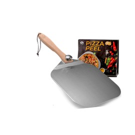Aluminum Metal Pizza Peel with Foldable Wood Handle for Easy Storage, Pizza Spatula, Gourmet Luxury Pizza Paddle for Baking Homemade Pizza Bread & Pastries (12 inch)