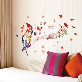 ufengke Wall Sticker Notes in Colours with Colourful Feather, Birds & Butterflies Wall Sticker Decorative Removable DIY Vinyl Wall Stickers for Fainroom Bedroom