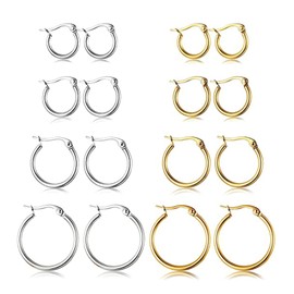 Krstudent 8 pairs Titanium Steel Gold Hoop Earrings for Women, Huggie Hypoallergenic Cartilage Piercing Earrings Set 20,30,40,50MM