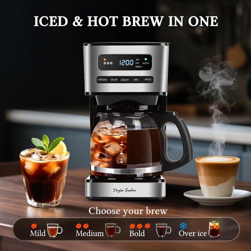 Taylor Swoden Programmable Coffee Makers 12 Cup, Hot and Iced