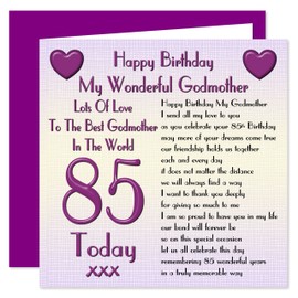 Godmother 85th Happy Birthday Card - Lots Of Love To The Best Godmother In The World - Verse From An Adult - 85 Today