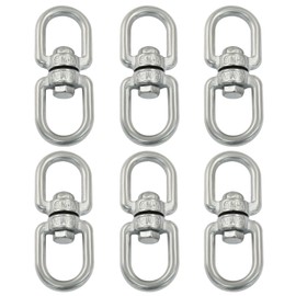 Bivethoi 6 PCS Double Eye Swivel, Stainless Steel Eye to Eye Swivel Ring Dismounting Ring Connector Hardware Double Ended Swivel Hooks Carabiner Swivel Tree Swing Shackle Suspension Hammock Ring (M5)