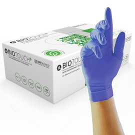 Unigloves BioTouch Nitrile Disposable Gloves - Biodegradable, Multipurpose, Medical Grade Examination Gloves - Box of 100 Gloves, Violet Blue, Extra Large (GM0085)